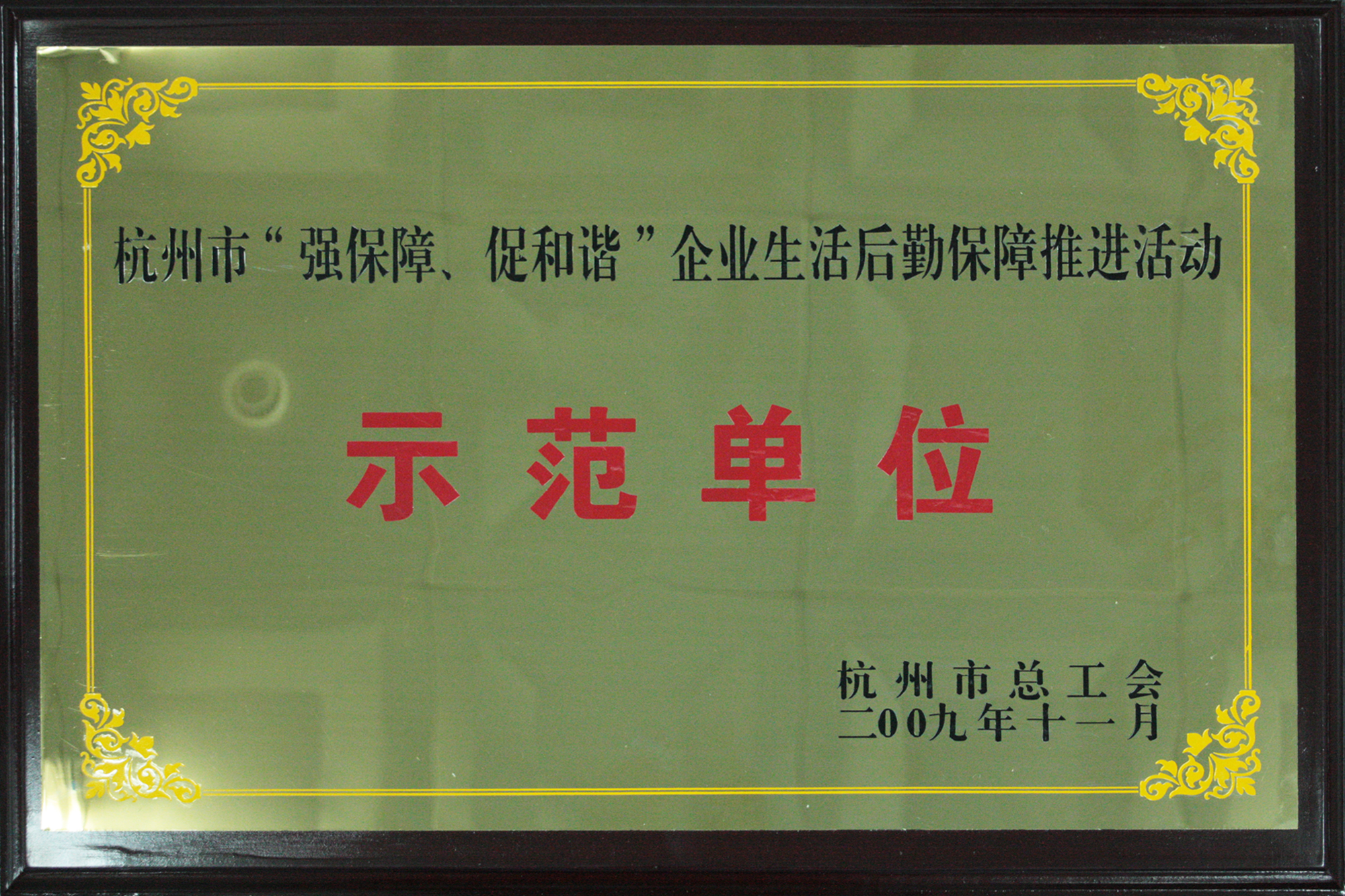 2009年度杭州市“強保障、促和諧”企業(yè)生活后勤保障推進活動示范單位